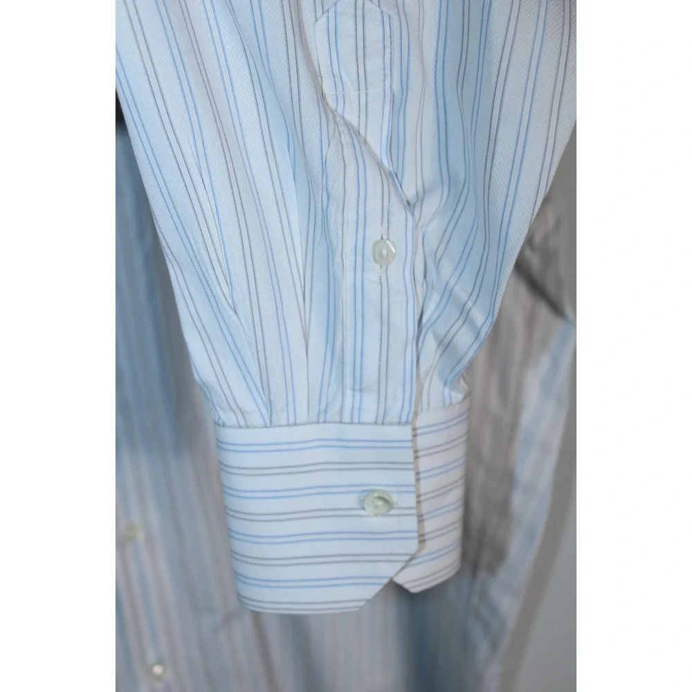 Canali Men's Size 42/16.5 White Striped Long Sleeve Dress Shirt